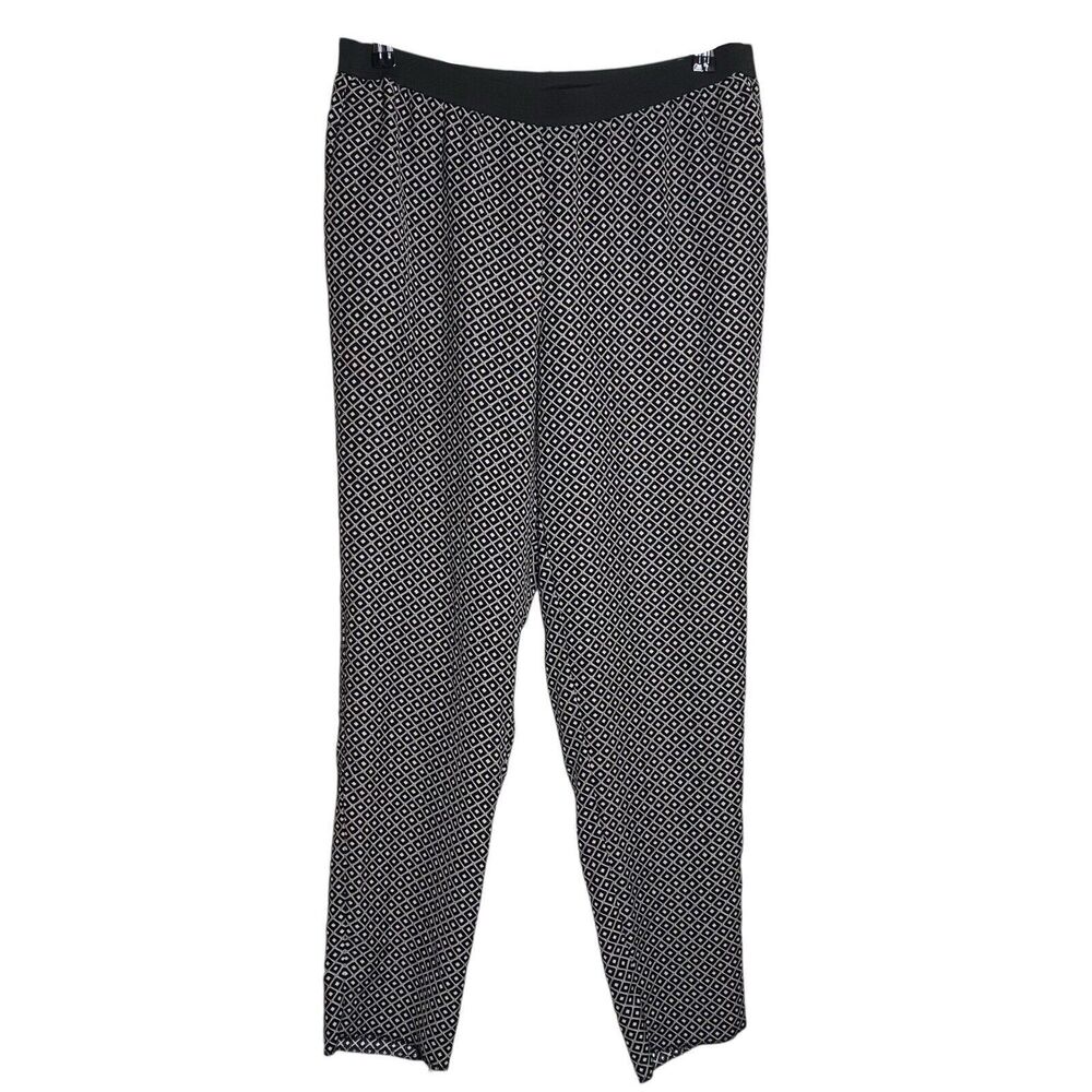 Ann Taylor Pants Womens 10 Black White Diamond Pull On Lightweight Loose Fit